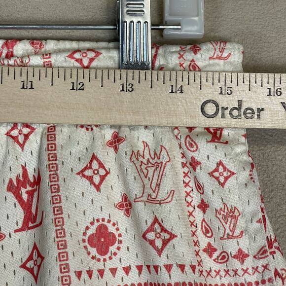 Street Market Supply Short Mens S White Red Mesh Elastic Waist Geometric Print - Picture 5 of 10